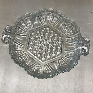 Vintage Pressed Glass Candy Dish Tab Handles Graduated Bead on Panel Des…